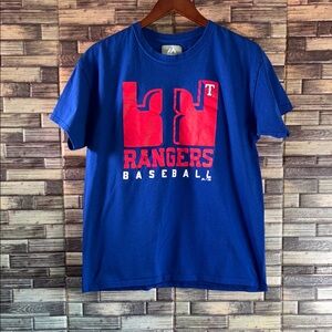 Mens EUC Majestic Large Blue Texas Rangers Baseball T-Shirt